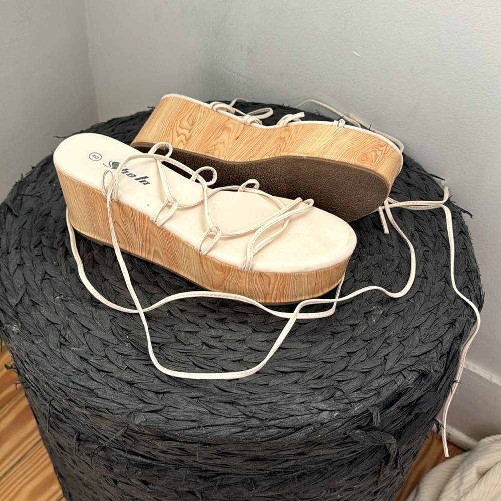 Ivory platform lace up sandals